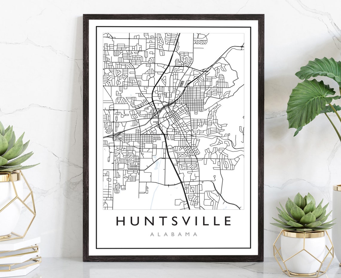 Huntsville Alabama City Map Huntsville City Road Map Poster City Street Map Print Us City Modern City Map Home Office Wall Decoration