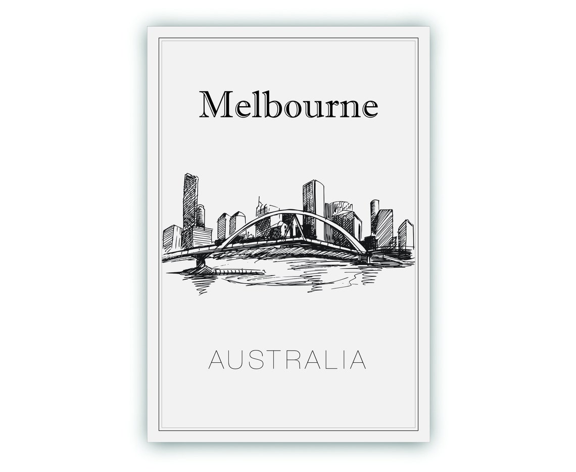 Melbourne Australia River Bridge Skyline Hand Drawn Sketch Poster - Image 2