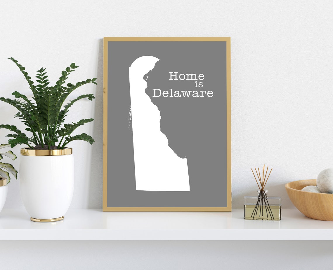 Delaware Home Is Gray Minimalist State Map Silhouette Wall Art Print - Image 2