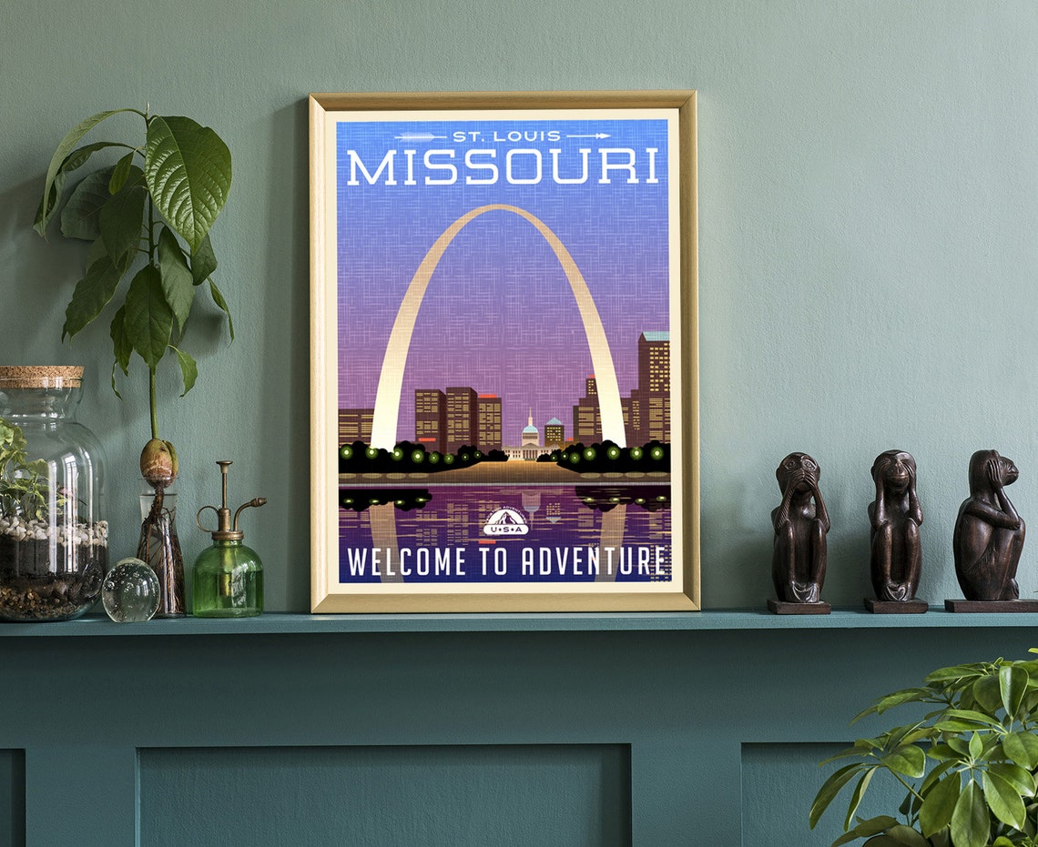 St. Louis Missouri Gateway Arch Night Retro Vintage Travel Poster - Image 3