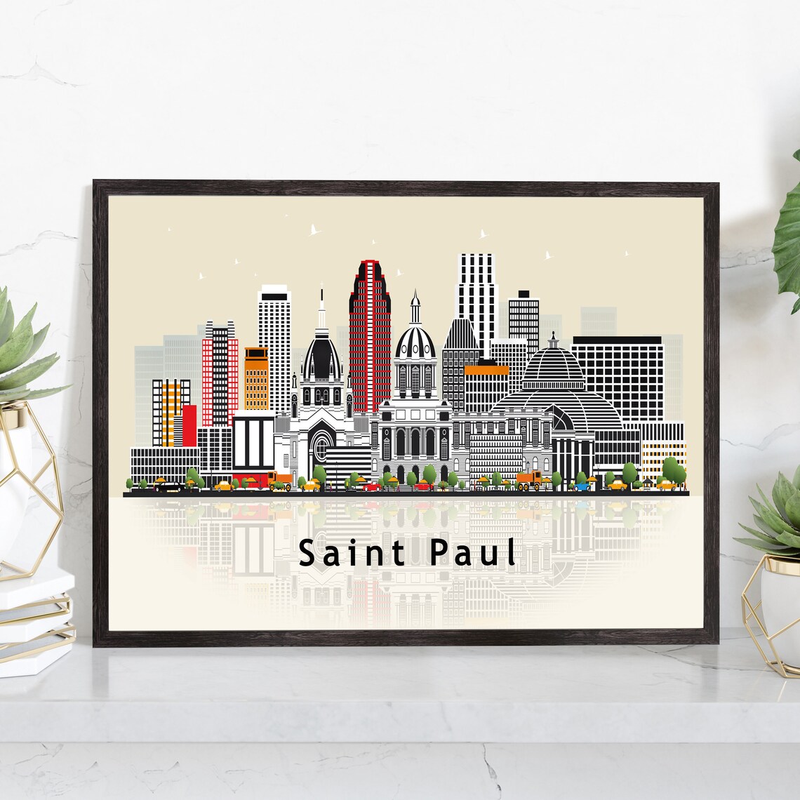 Saint Paul Minnesota Skyline Illustration Landmark Travel Poster