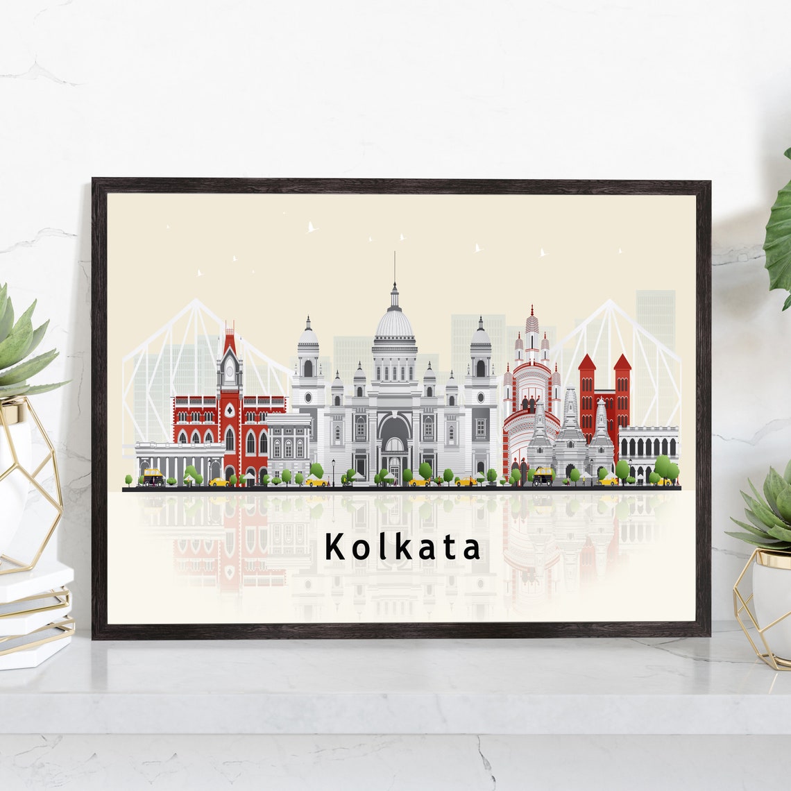 Kolkata India Victoria Memorial Skyline Illustration Travel Poster