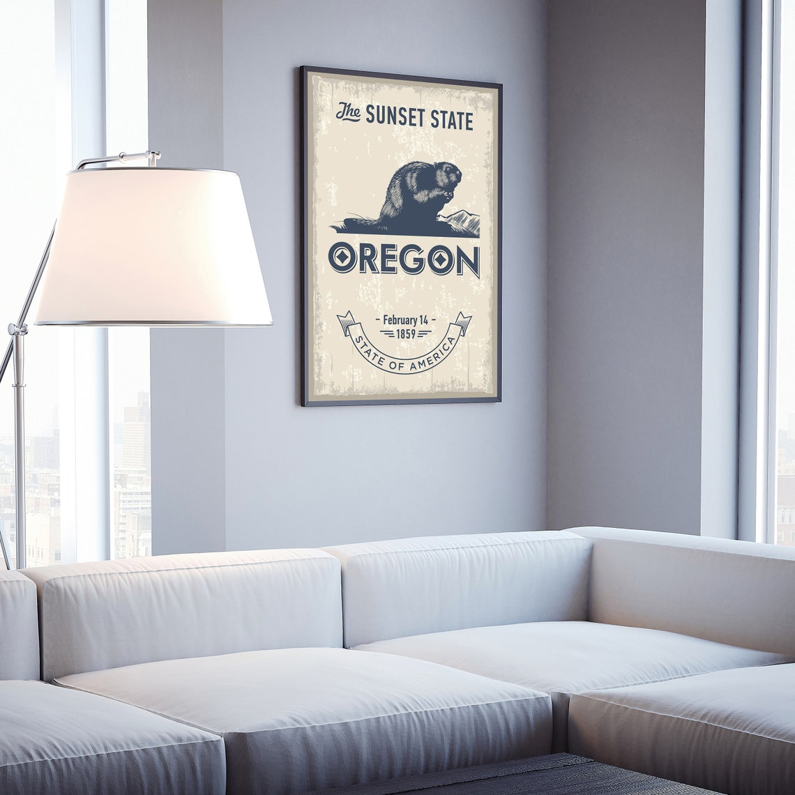 Oregon Sunset State Beaver Emblem Vintage Style Travel Wall Art Poster - Image 4