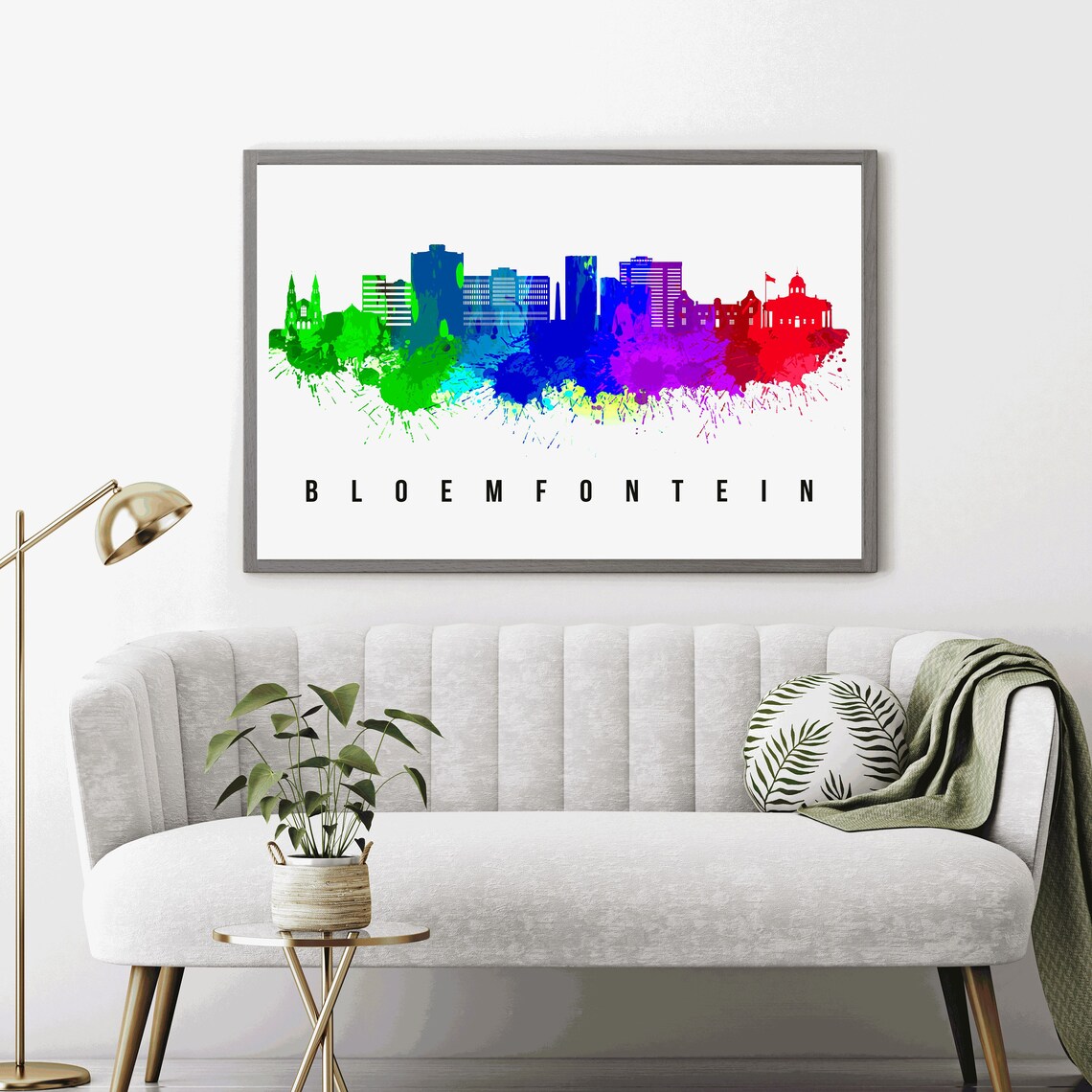 Bloemfontein South Africa Rainbow Watercolor Skyline Cityscape Art - Image 4
