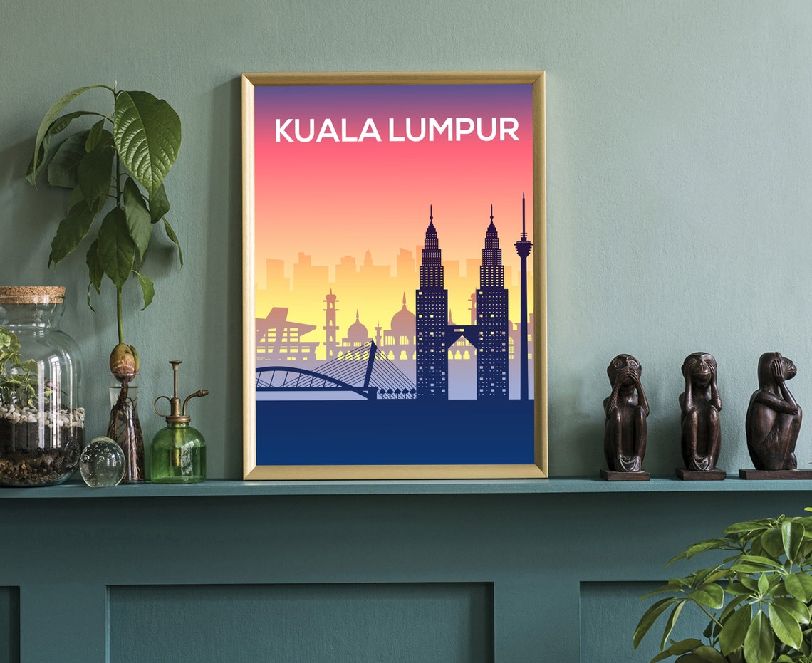 Kuala Lumpur Malaysia Twin Towers Sunset Silhouette Skyline Poster - Image 3