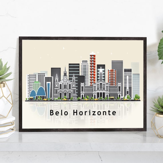Belo Horizonte Illustration Skyline Poster Modern Skyline Cityscape Poster Brazil City Skyline Landmark Map Poster Home Wall Decoration