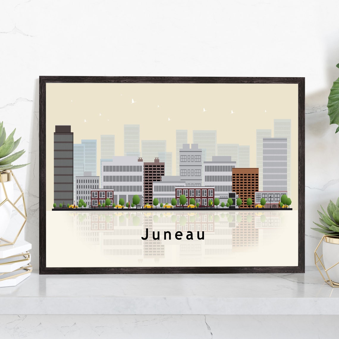 Juneau Alaska Downtown Skyline Vector Illustration City Poster
