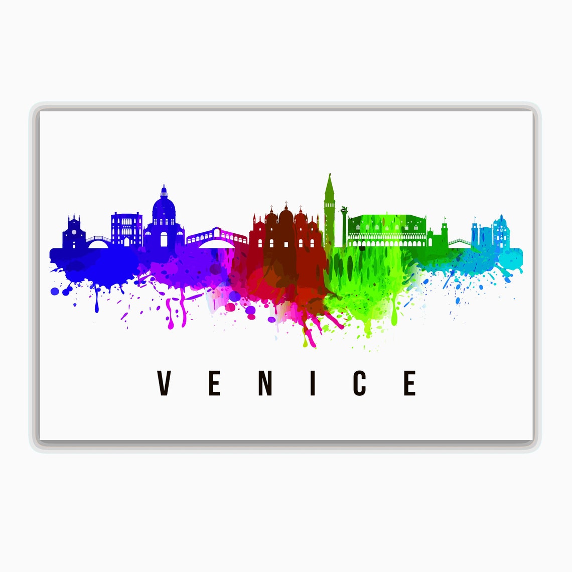 Venice Italy Rainbow Watercolor Canal City Skyline Silhouette Poster - Image 2