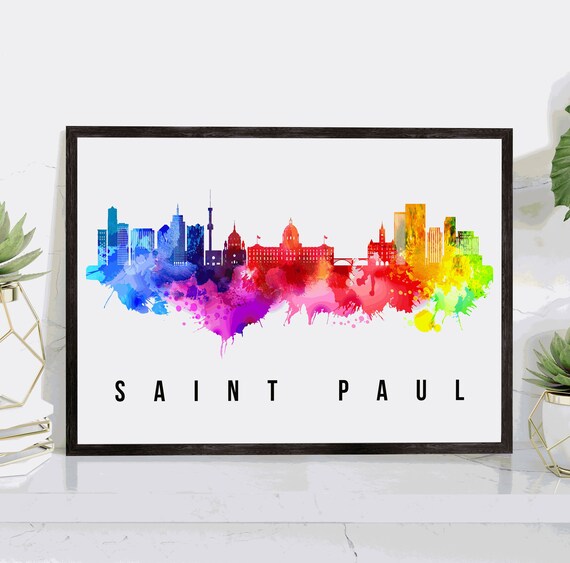 Saint Paul Minnesota Rainbow Watercolor Skyline Minimalist Travel Poster