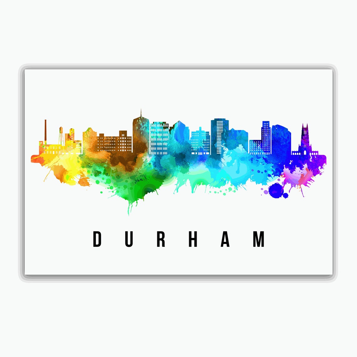 Durham North Carolina Watercolor Skyline City Silhouette Poster - Image 2