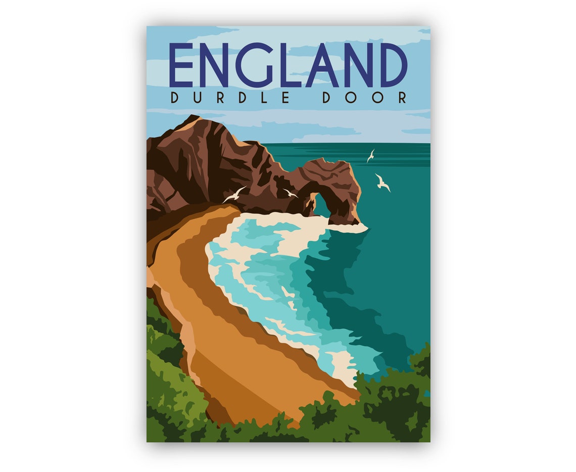 England Durdle Door Coastal Arch Beach Retro Vintage Travel Poster - Image 2