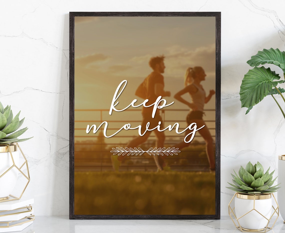 Keep Moving Runners Sunset Motivational Fitness Wall Art Print