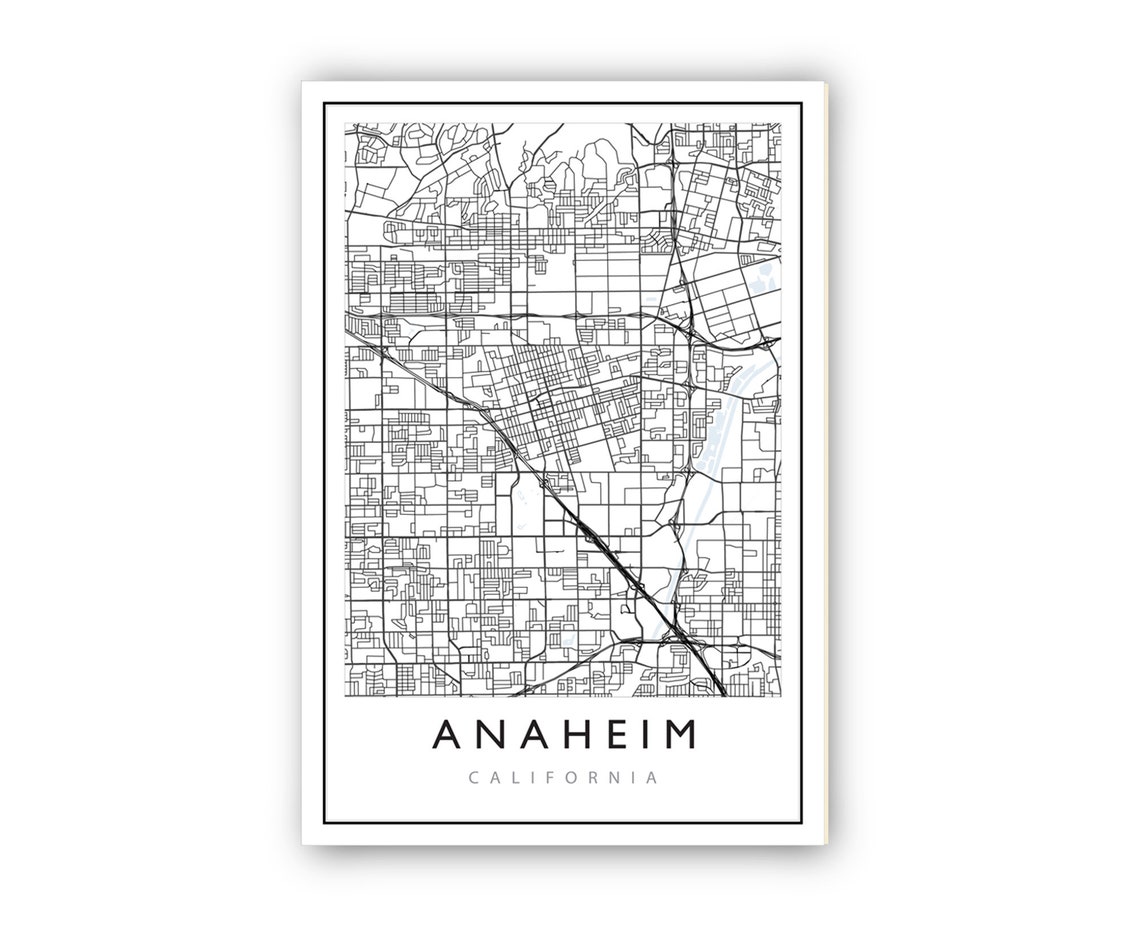 Anaheim California Black and White City Street Line Map Travel Poster - Image 2