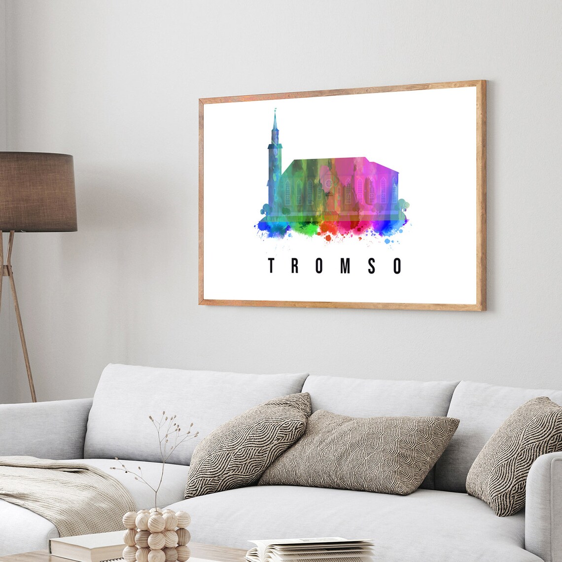 Tromso Norway Wooden Church Spire Rainbow Watercolor Art Poster - Image 3