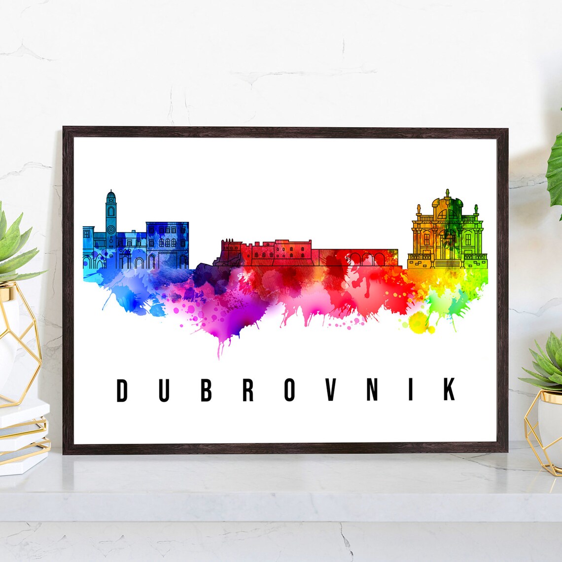 Dubrovnik Croatia Old Town Walls Watercolor Skyline Travel Poster