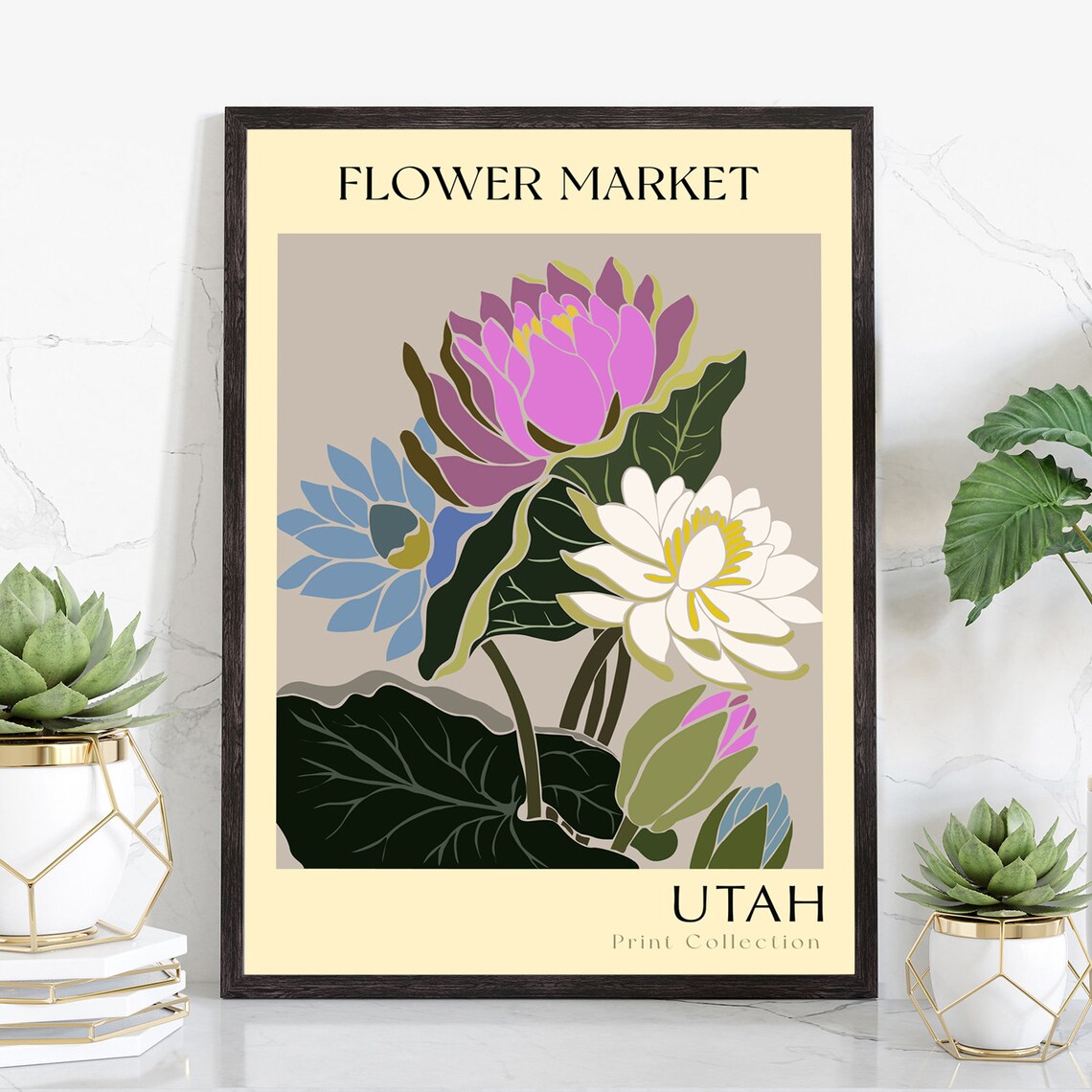 Utah Flower Market Water Lily Botanical Vintage Collection Poster