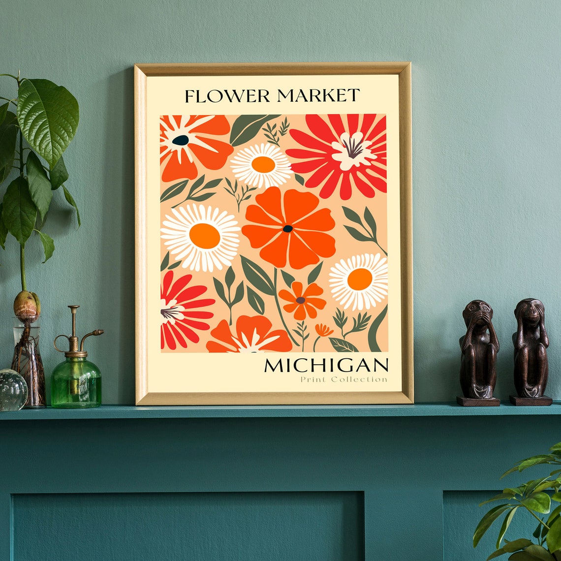 Michigan Flower Market Retro Botanical Daisy Floral Boho Wall Art - Image 2