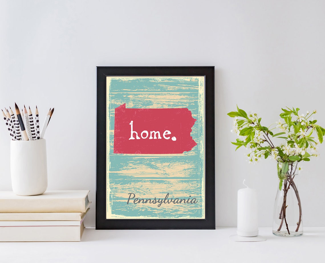 Pennsylvania Retro Home Script Vintage Distressed Wood Wall Art - Image 2
