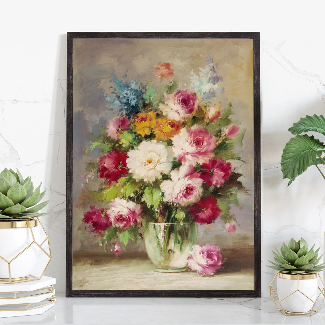 White Daisy Poppies Meadow Wildflower Oil Painting Art Poster Print