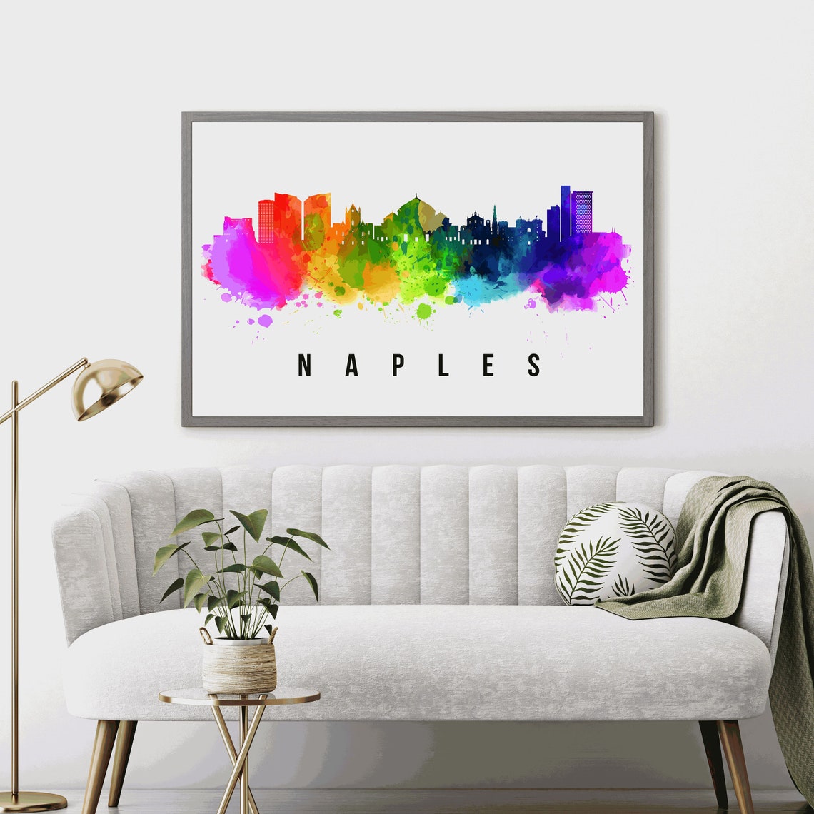 Naples Italy Rainbow Watercolor City Skyline Silhouette Art Poster - Image 4