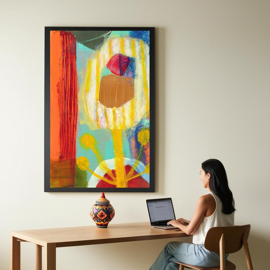 Abstract Sunburst Over Red Horizon Modern Landscape Art Poster - Image 3