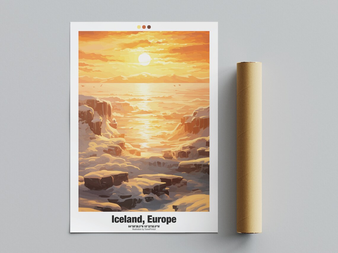 Iceland Europe Golden Winter Coast Sunset Frozen Sea Travel Poster - Image 4