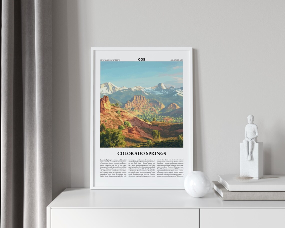 Colorado Springs Poster City Guide Red Rocks Snowy Peaks Artwork - Image 4