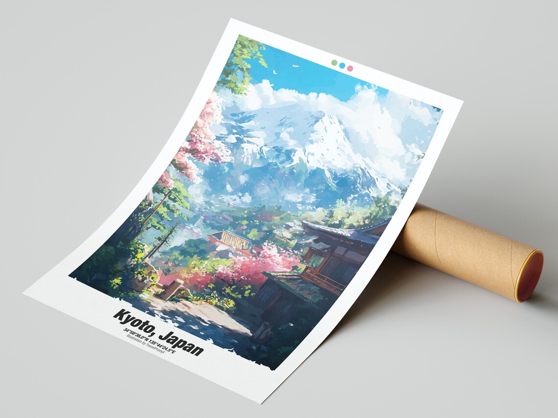 Kyoto Japan Mount Fuji Cherry Blossom Temple Street Travel Poster - Image 3