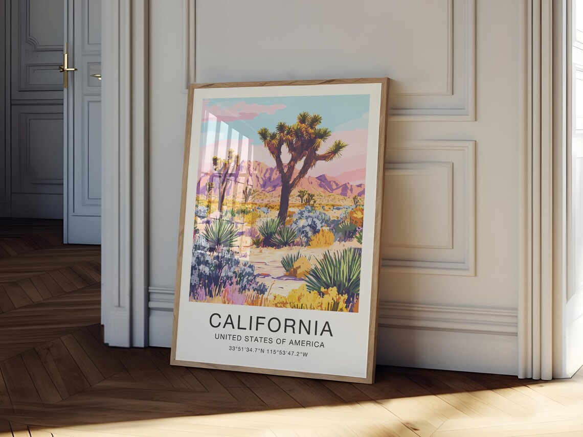California Joshua Tree Travel Poster Desert Sunset Illustration Art - Image 3