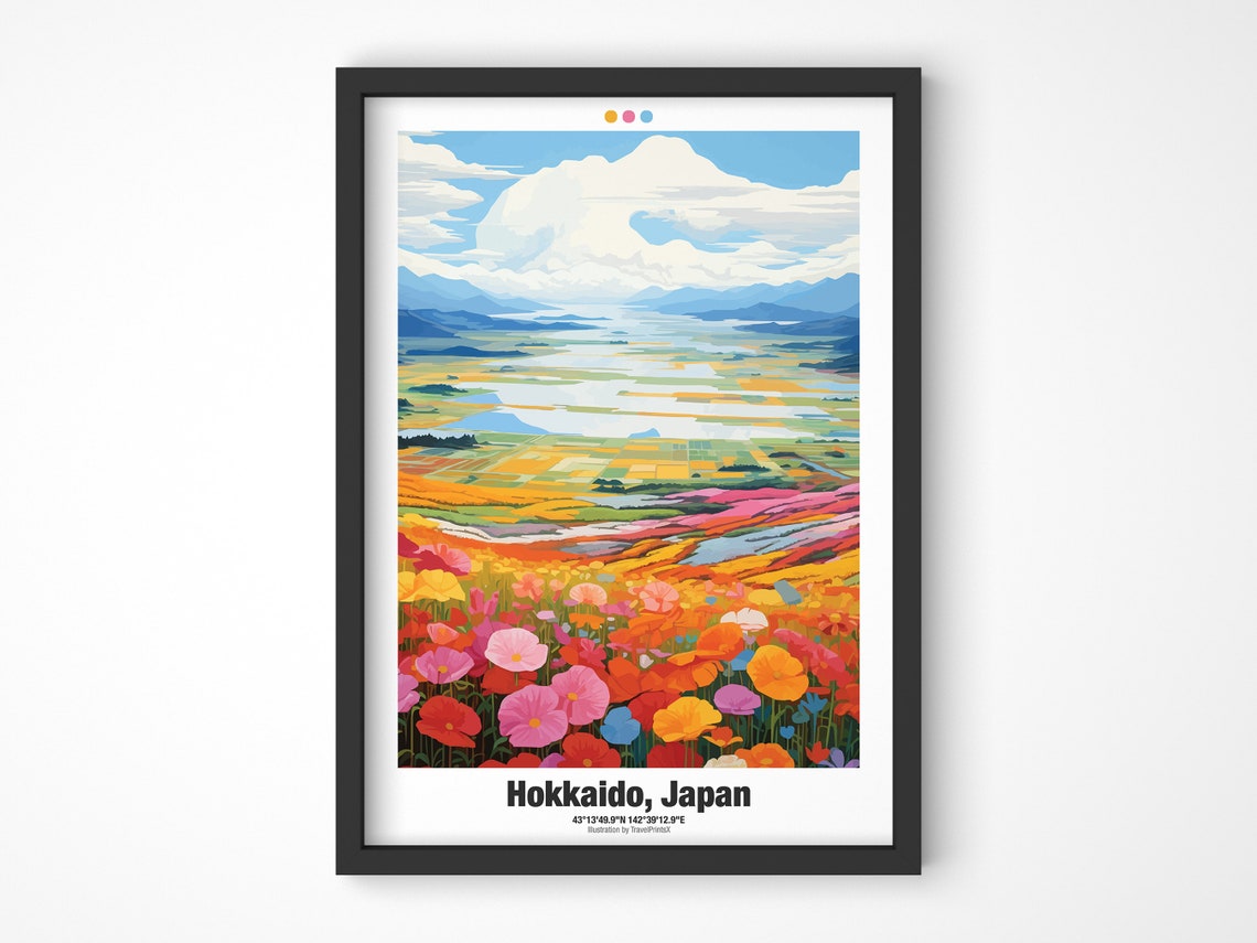 Hokkaido Japan Travel Poster Hokkaido Poster Japan Travel Print Hokkaido Flower Field Illustration Japan Wall Art - Image 4