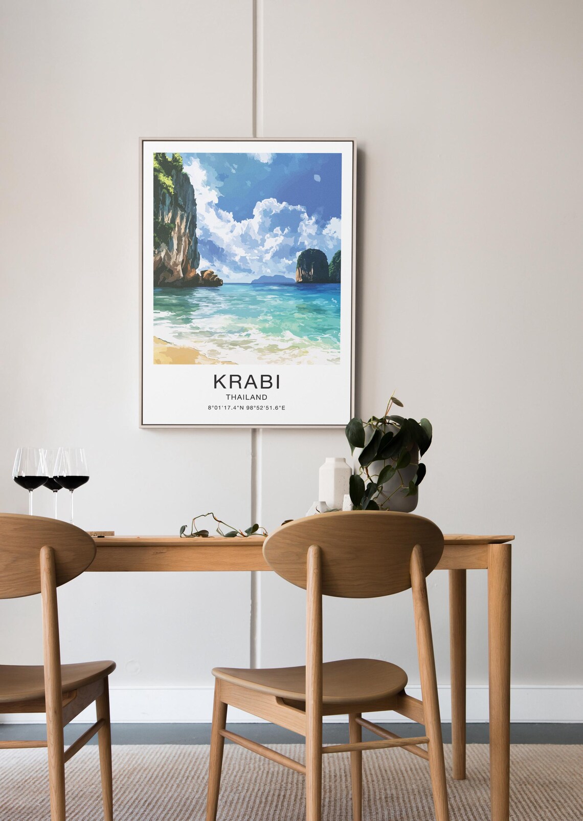 Krabi Thailand Travel Poster Limestone Karsts Beach Ocean Waves Art - Image 3