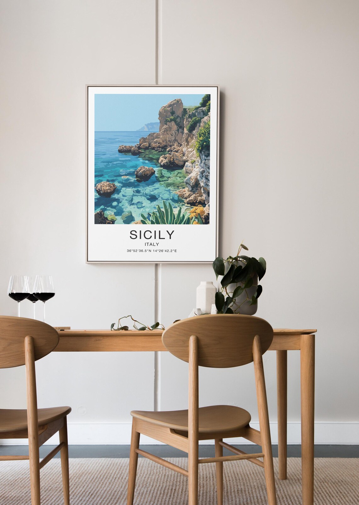 Sicily Italy Travel Poster Rocky Cove Turquoise Water Coast Artwork - Image 3