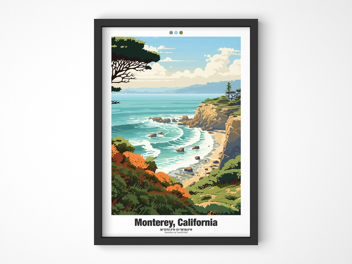 Monterey California Rocky Coast Cliffs Turquoise Waves Travel Poster - Image 4