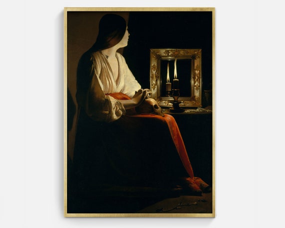 Woman With Skull, Gothic Halloween Poster Print