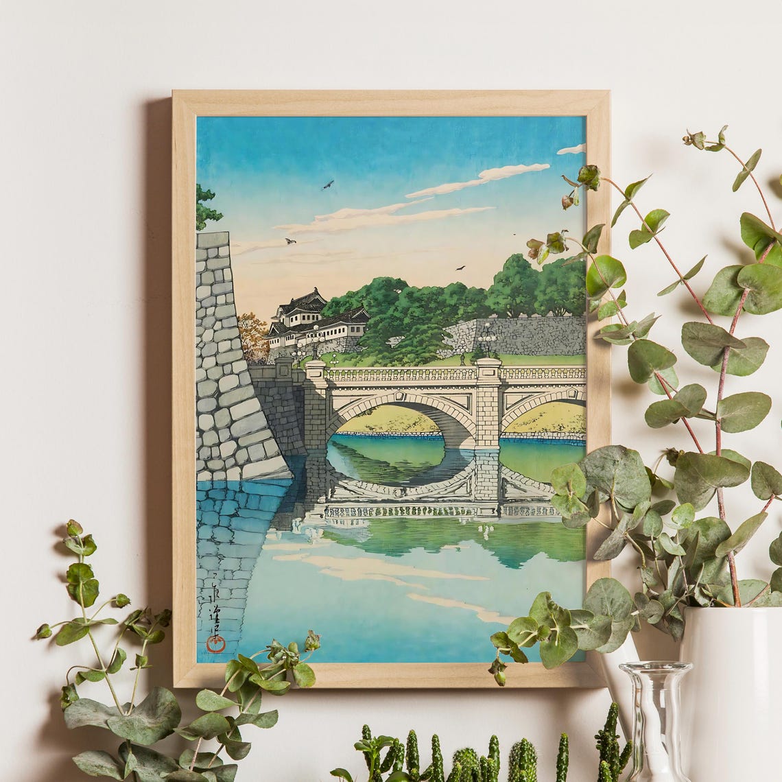 Morning at Niju Bridge Tokyo Imperial Palace Kawase Hasui Art Poster