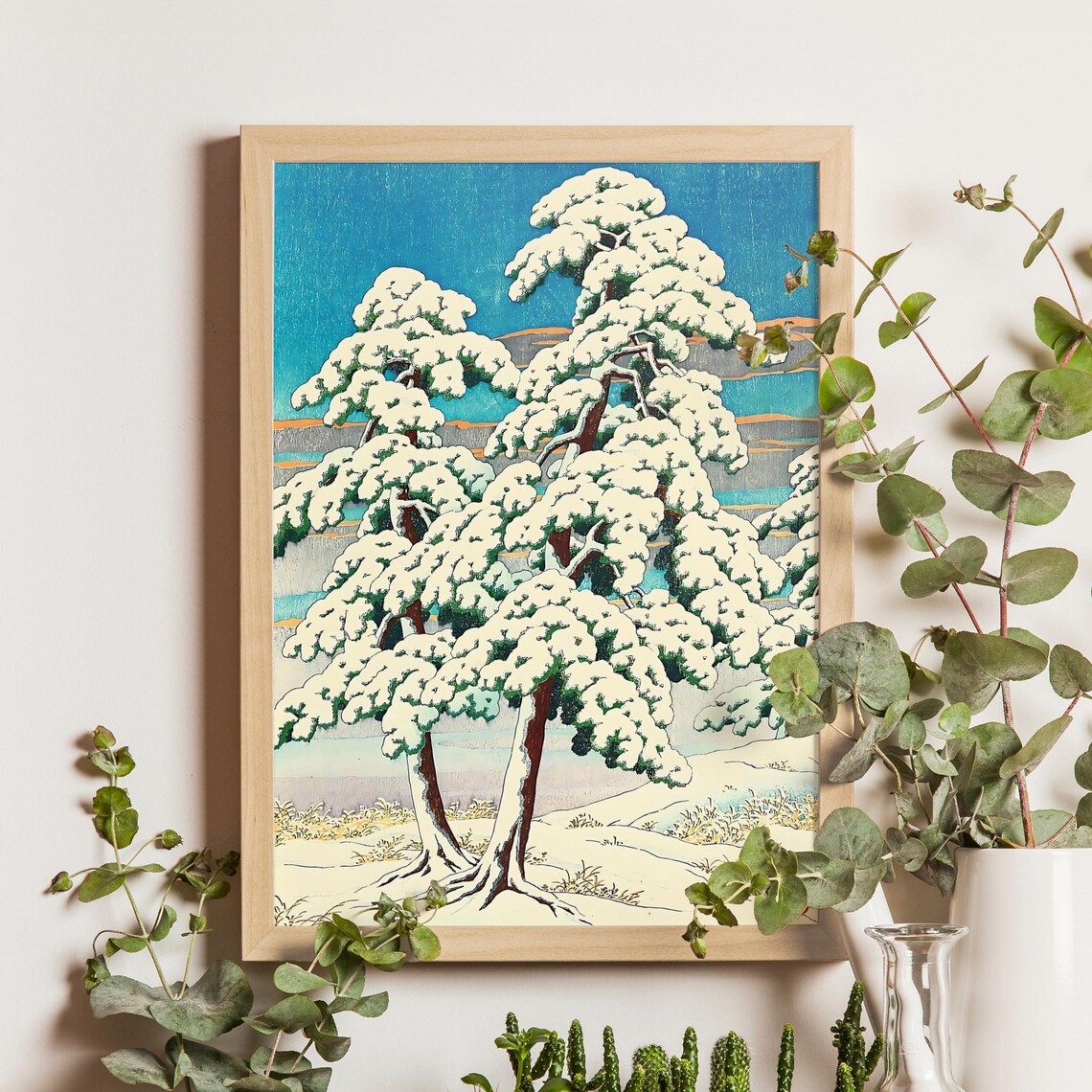 Kawase Hasui Snow Covered Pines Vintage Japanese Woodblock Poster