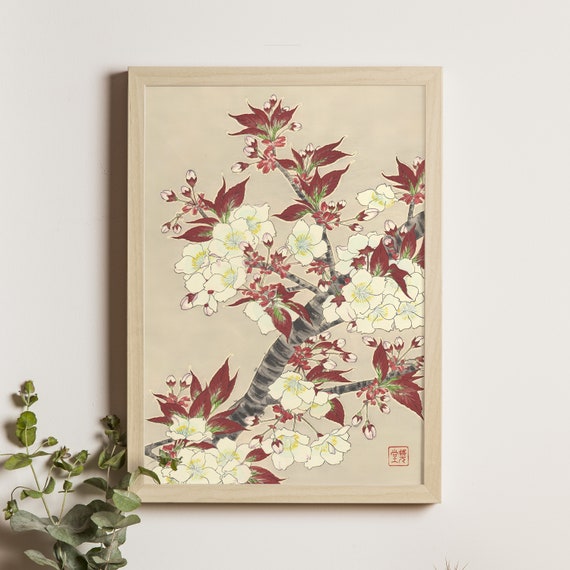 Cherry Kawarazaki Shodo Japanese Print Ukiyoe Art Vintage Wall Fruit Painting 1950 Artwork Asian Home Decor