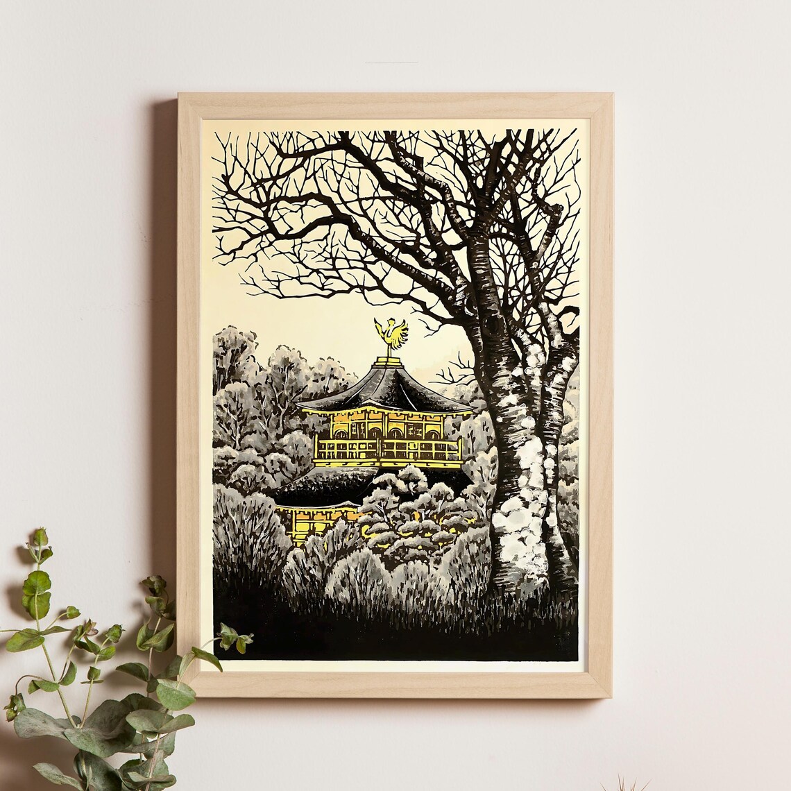Golden Pavilion Kinkakuji Winter Snow Kyoto Japanese Poster Art