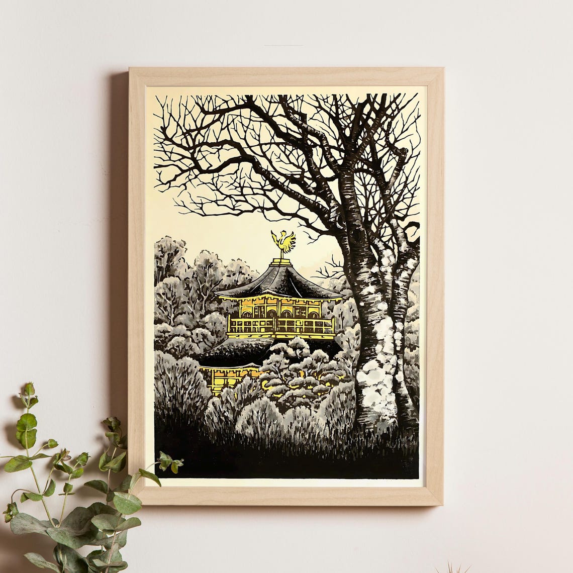 Golden Pavilion Takenaka Fu 1980 Kinkakuji Kyoto Print Japanese Temple Wall Art Landscape Poster Traditional Japan Gicle