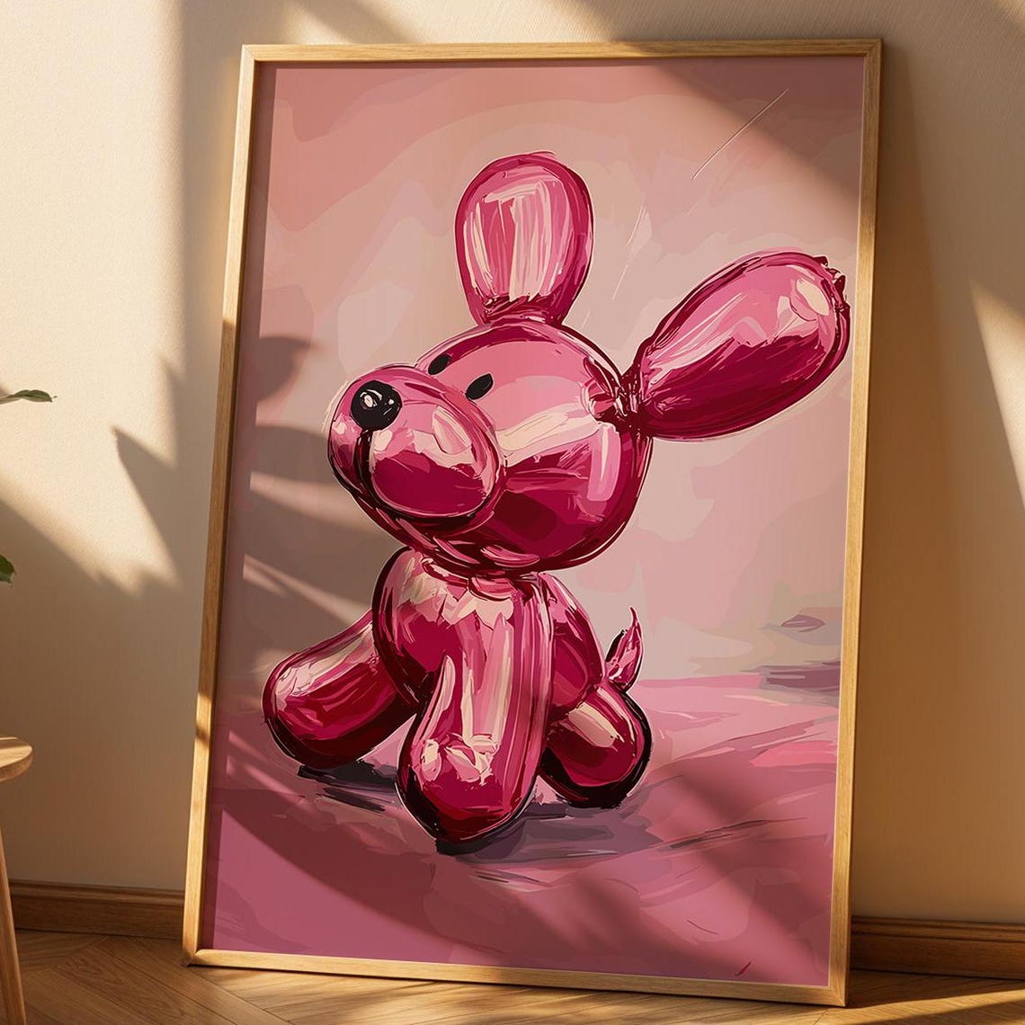 Cute Pink Balloon Dog Print Balloon Puppy Poster Dog Vintage Wall Art Retro Painting Bedroom Decor Teens Trendy Girl Room Wall Decor