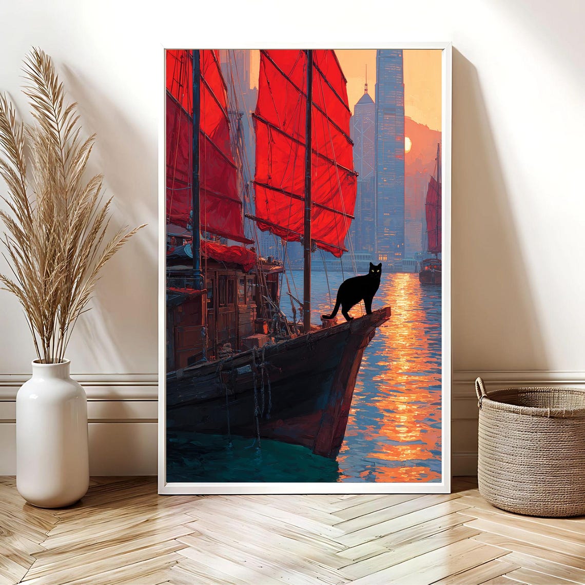 Victoria Harbor Sunset Art Print, Modern Seascape