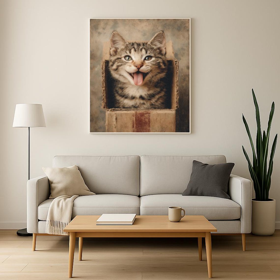 Funny Cat In Box Happy Tabby Kitten Tongue Out Vintage Photo Poster - Image 3