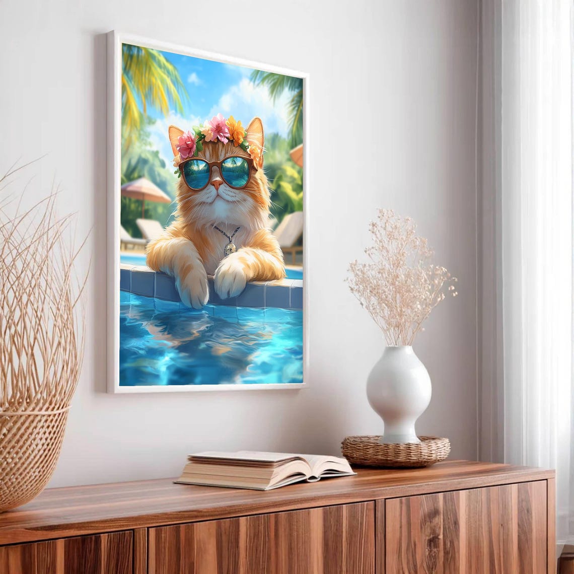 Cool Orange Cat With Sunglasses at Tropical Pool Party Poster - Image 4