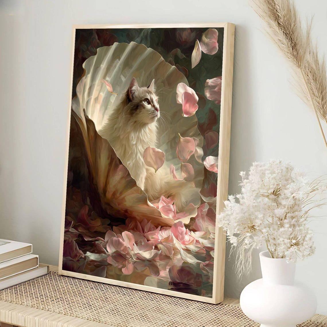White Cat in Seashell Botticelli Birth of Venus Parody Poster - Image 3