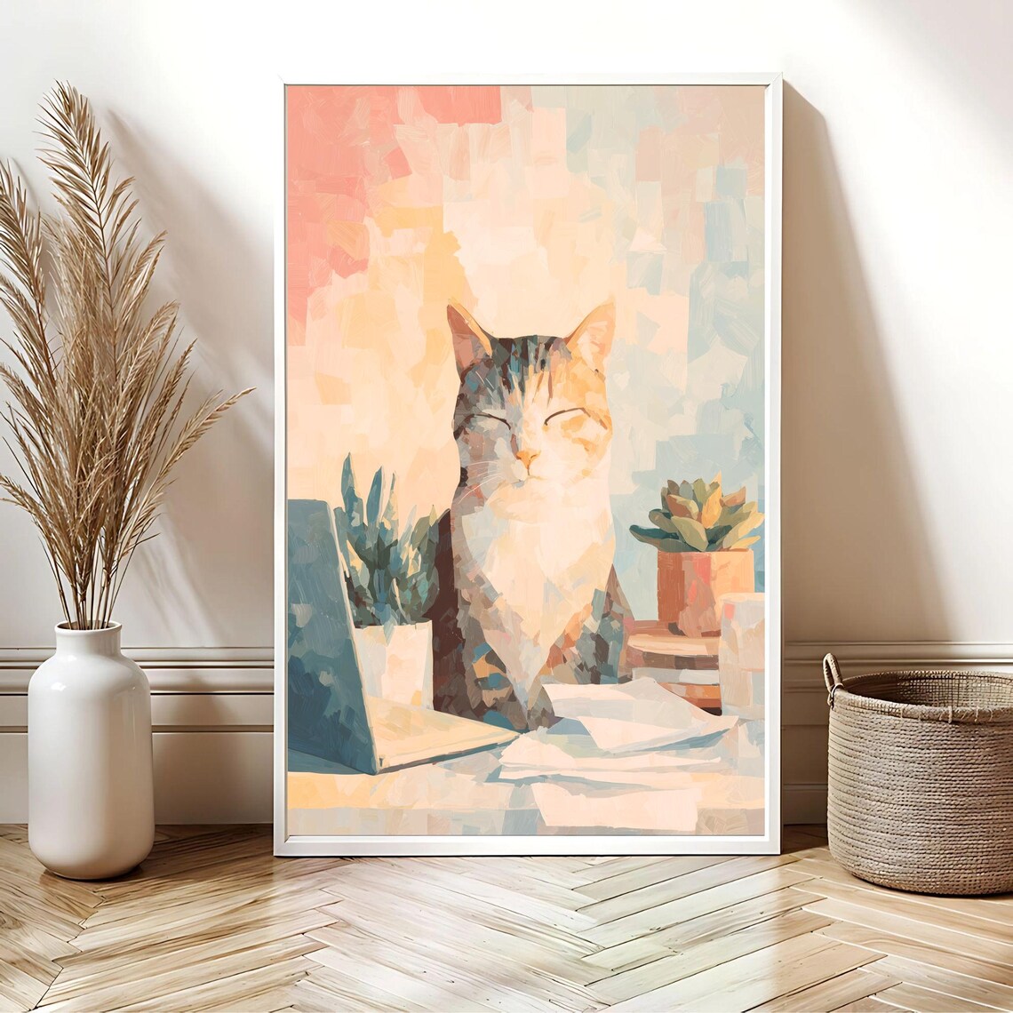 Cozy Sleeping Calico Cat Zen Home Office Laptop Desk Art Poster - Image 2