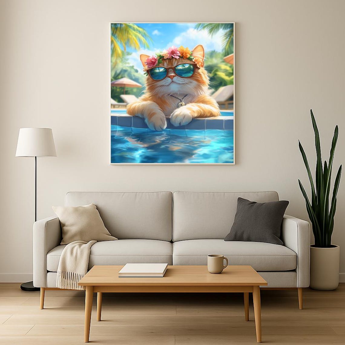 Cool Orange Cat With Sunglasses at Tropical Pool Party Poster - Image 2