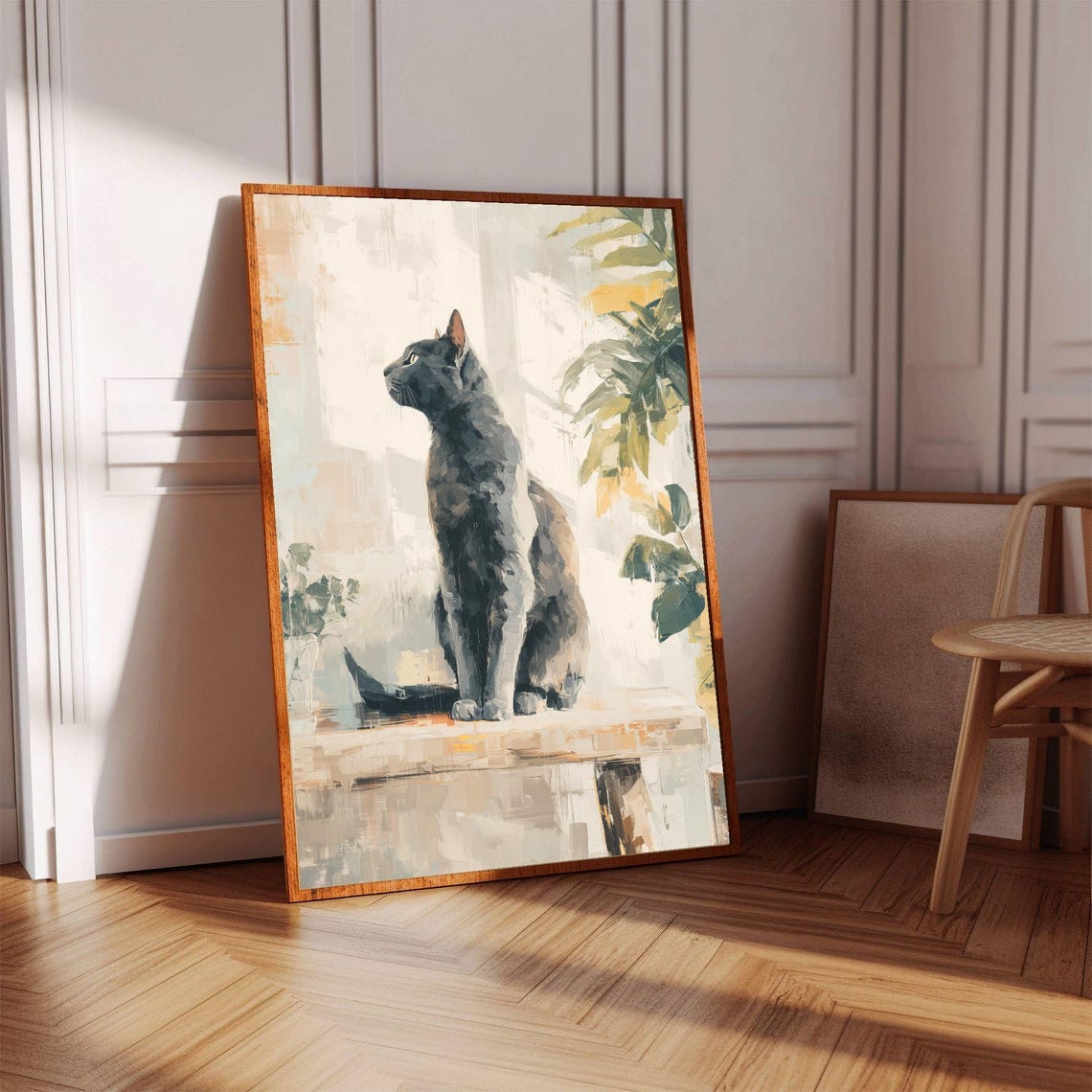 Minimalist Gray Cat at Sunlit Window Quiet Scandi Art Poster - Image 2