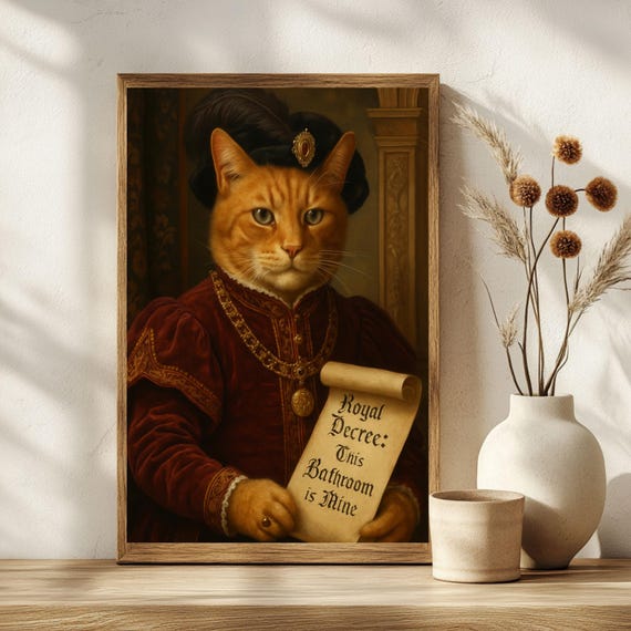 Historical Cat Art Print Funny Poster Gift For Lovers Unique Wall Vintage Style Decor