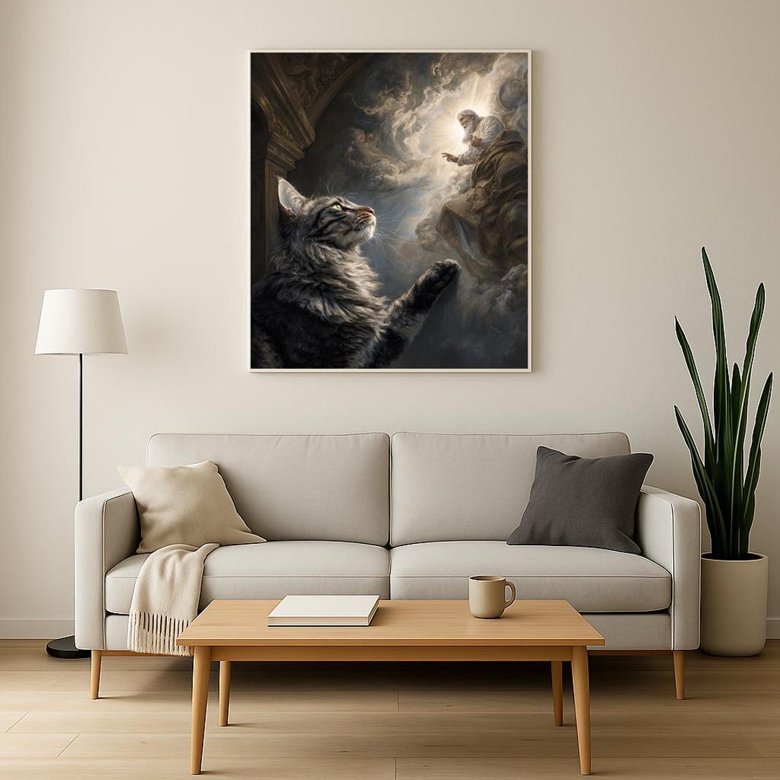 Tabby Cat Meets God Michelangelo Sistine Chapel Style Poster - Image 3