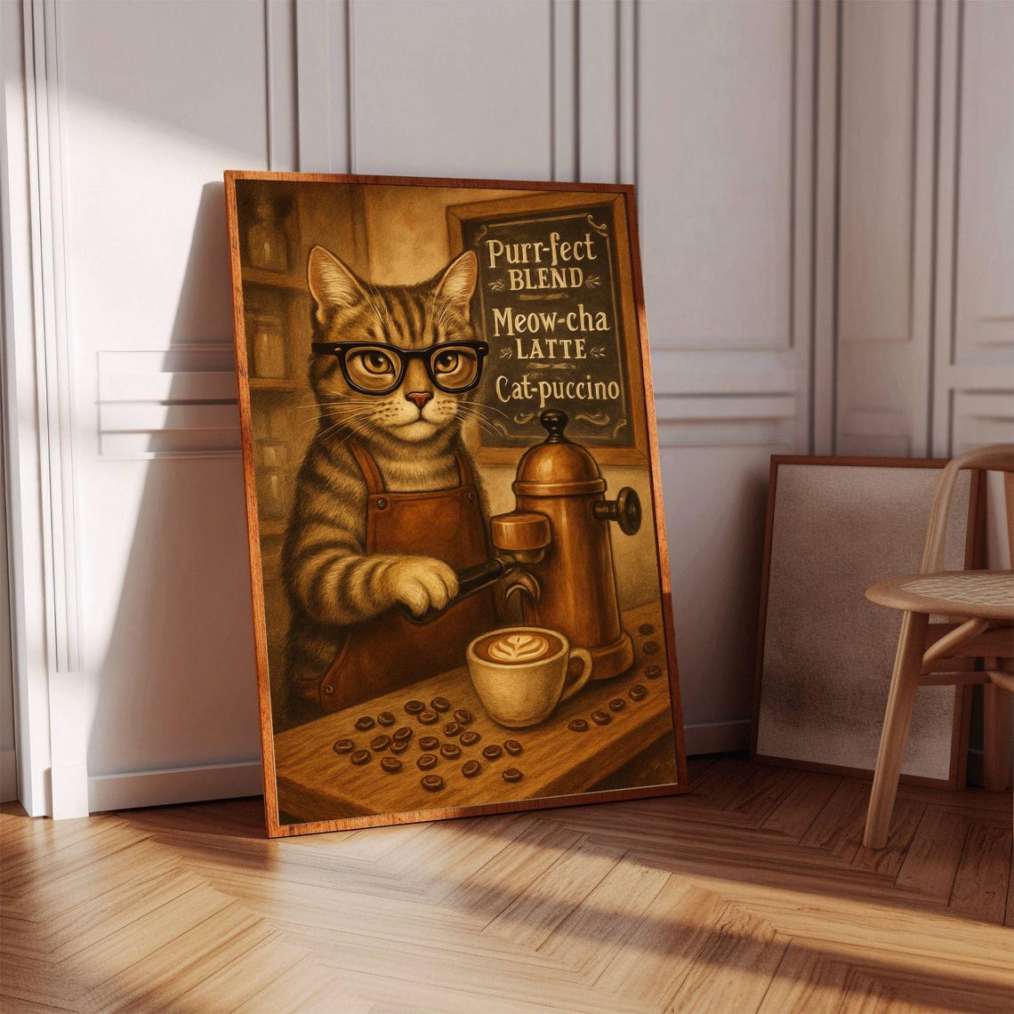 Tabby Cat Barista Making Cat Puccino Latte Art Coffee Poster - Image 2